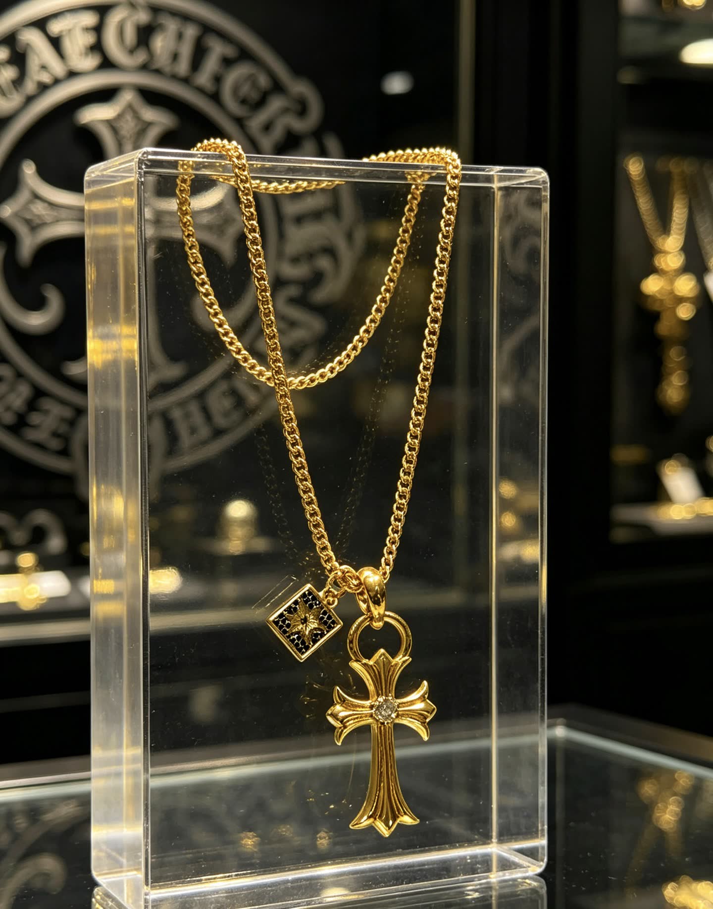 Chrome Hearts Gold-Plated Cross Pendant Necklace
